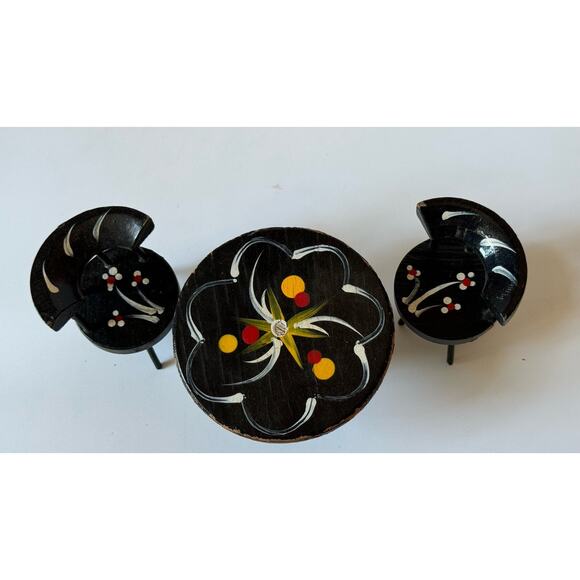 Vintage Fomerz Dollhouse Wood Table & 2 Chairs Painted Black - Picture 5 of 5